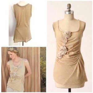 NWOT Anthropologie C Keep SUN GROWN TANK Gold Shimmer Blouse Tunic Rosettes sz M